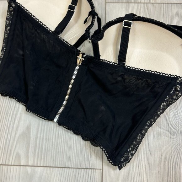 Victoria’s Secret Corset Womens Size 34D Black Lace Top Tie Front Back Zip - Picture 5 of 9